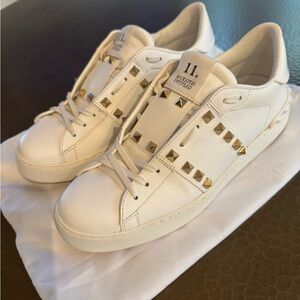 Valentino Cream and Gold Studded Sneakers